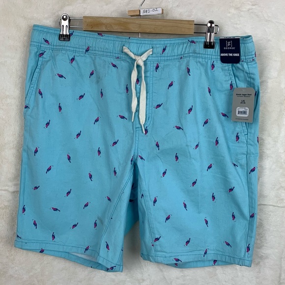 George Men’s Jogger Shorts Solid Light Blue with Birds Prints Size L (36-38) NWT - Picture 1 of 13